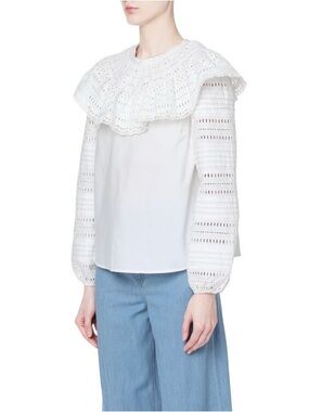 Retail prices 735! Sea New York White Eyelet Ruffle Yoke Blouse